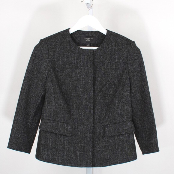 Ann Taylor Factory Jackets & Blazers - Ann Taylor‎ Factory Petite Black Charcoal Textured Collarless Blazer Jacket 8P